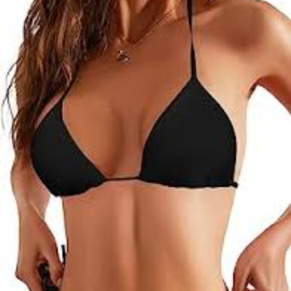 String Bikini Set Black Halter Bikini Top Low Rise Bikini Bottom Triangle Bikini - Picture 4 of 8